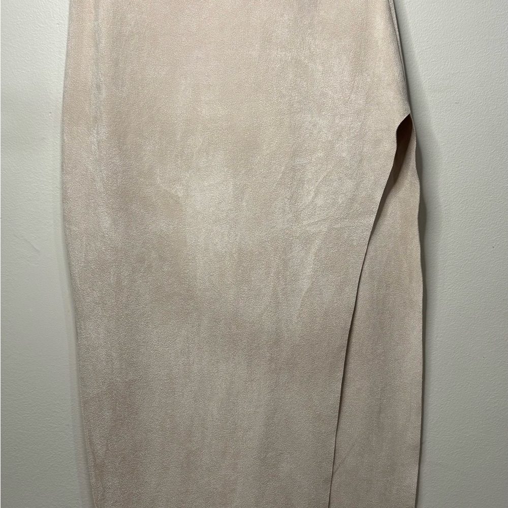 Tan Asymmetrical Midi Pencil Skirt